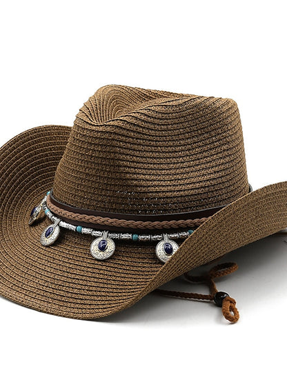 Black White Cowboy Hat Panama Jazz Straw Hat Summer Vacation Beach Hat Women Men Fashion Outdoor Sun Hat - LuckyFash™