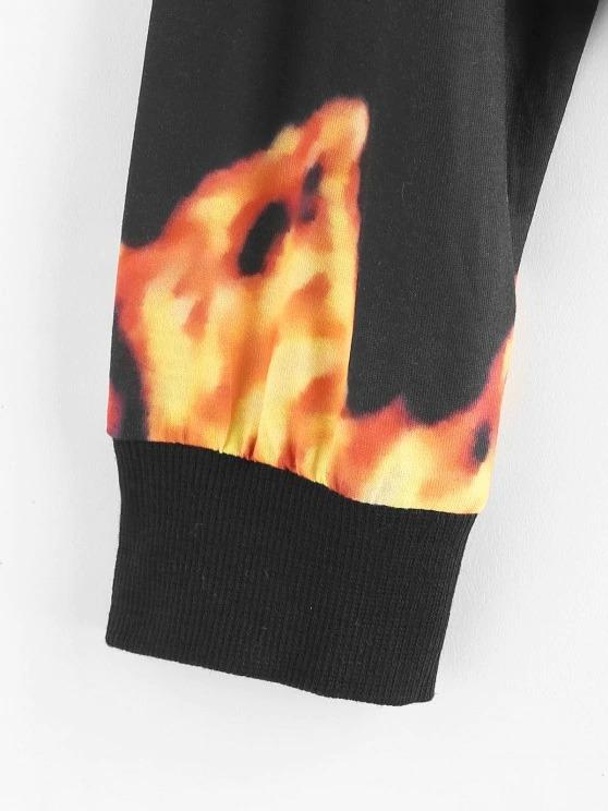 Flame Print Pull Ring Cropped Jacket - LuckyFash™