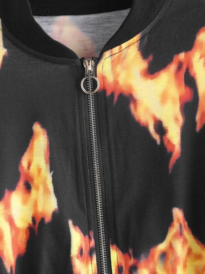 Flame Print Pull Ring Cropped Jacket - LuckyFash™