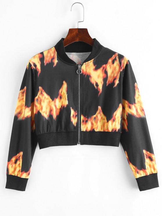 Flame Print Pull Ring Cropped Jacket - LuckyFash™