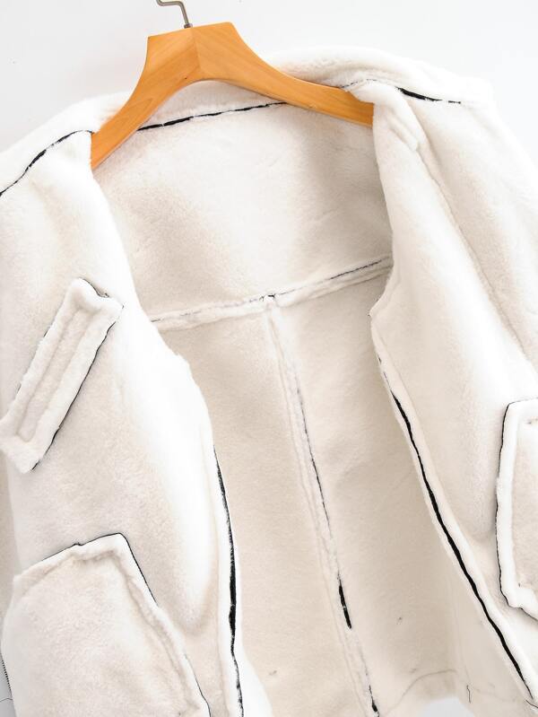 Flannel Lined Zipper PU Moto Jacket - LuckyFash™