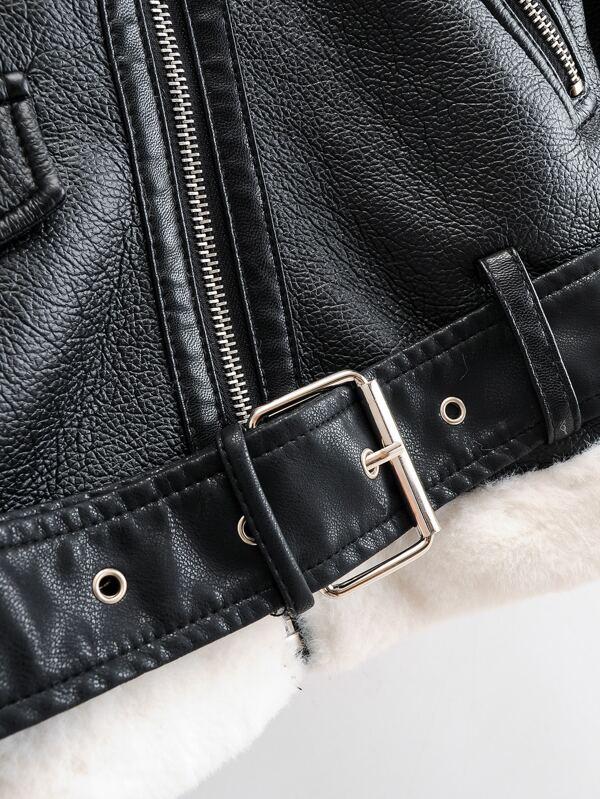 Flannel Lined Zipper PU Moto Jacket - LuckyFash™