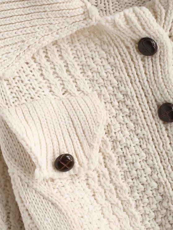 Flap Detail Button Up Cable Knit Cardigan - LuckyFash™