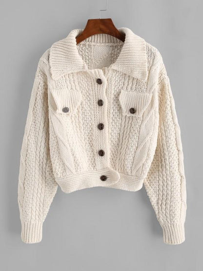 Flap Detail Button Up Cable Knit Cardigan - LuckyFash™