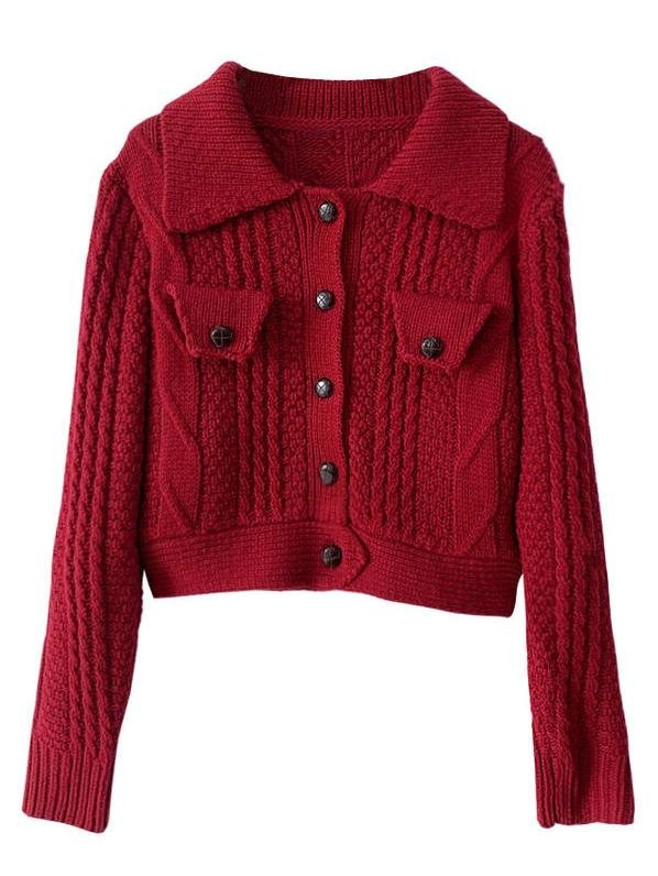 Flap Detail Button Up Cable Knit Cardigan - LuckyFash™