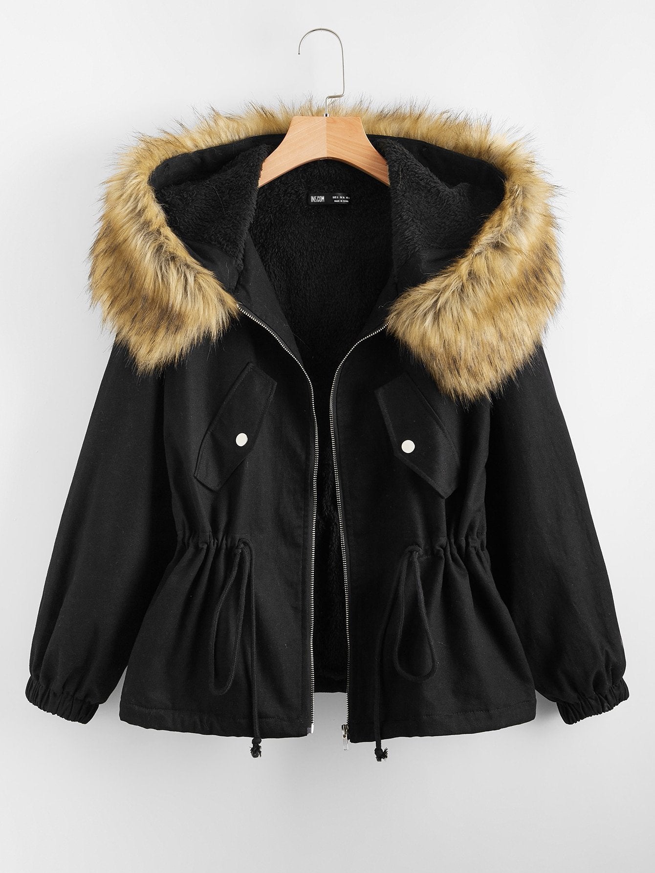 Flap Detail Drawstring Waist Jacket - LuckyFash™