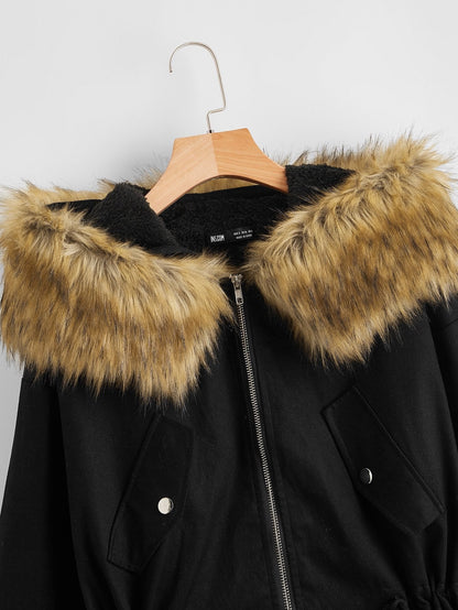 Flap Detail Drawstring Waist Jacket - LuckyFash™