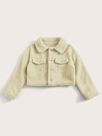 Flap Detail Single Breasted Teddy Jacket - LuckyFash™