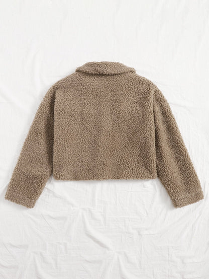 Flap Detail Single Breasted Teddy Jacket - LuckyFash™