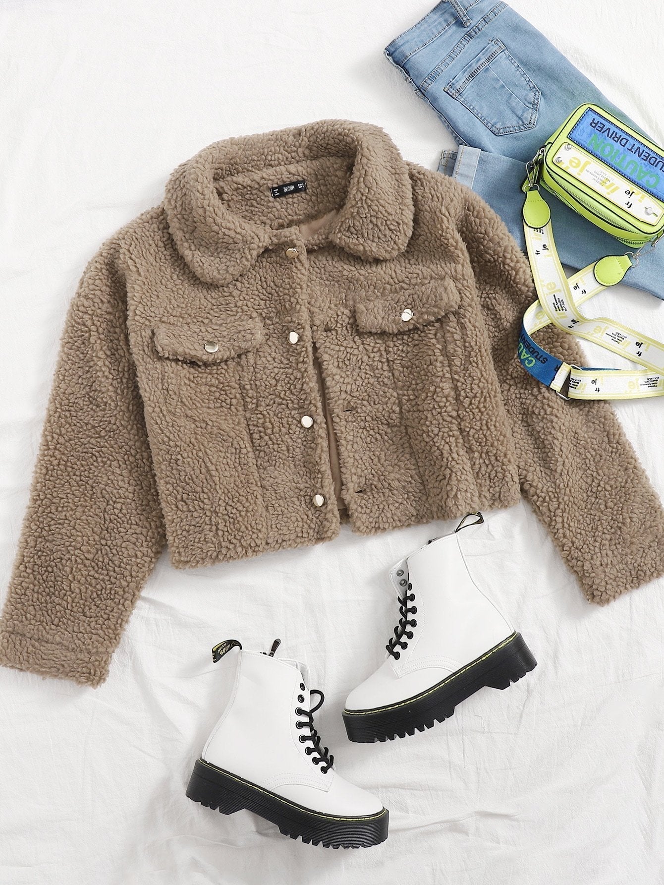 Flap Detail Single Breasted Teddy Jacket - LuckyFash™