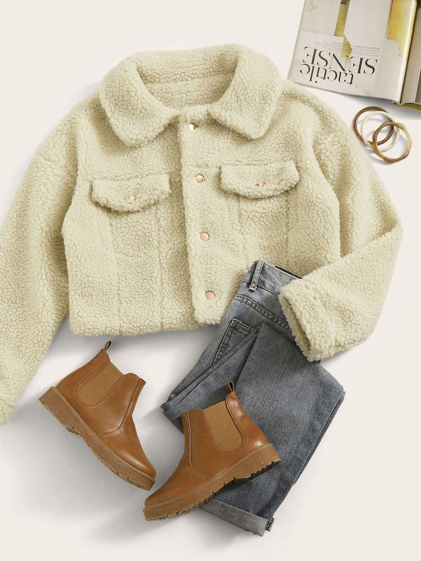 Flap Detail Single Breasted Teddy Jacket - LuckyFash™