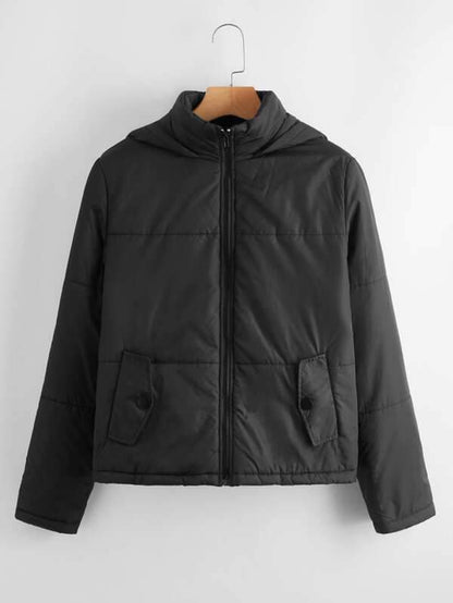 Flap Detail Zip Up Padded Jacket - LuckyFash™