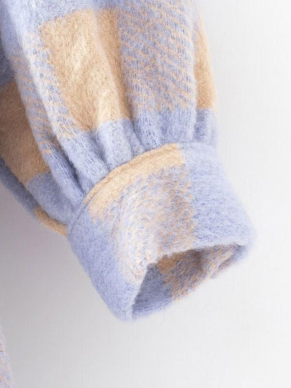 Flap Pocket Plaid High Low Tweed Coat - LuckyFash™