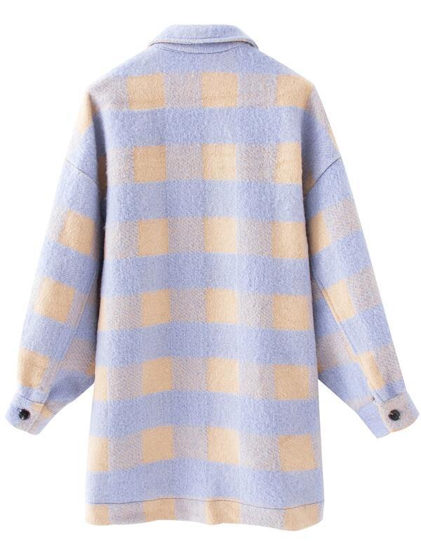 Flap Pocket Plaid High Low Tweed Coat - LuckyFash™