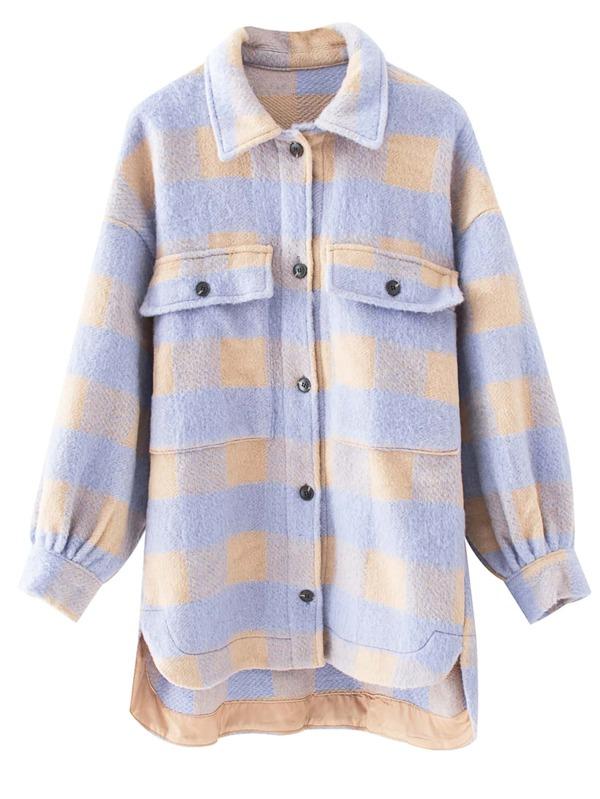 Flap Pocket Plaid High Low Tweed Coat - LuckyFash™