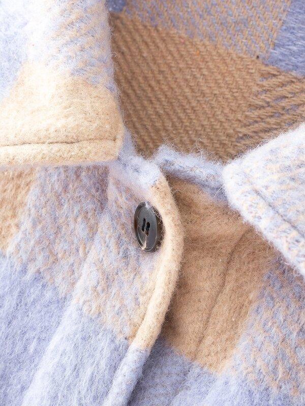 Flap Pocket Plaid High Low Tweed Coat - LuckyFash™