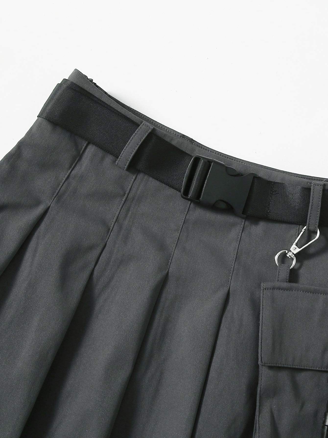 Flap Pocket Push Buckle Belted Pleated Skirt - LuckyFash™