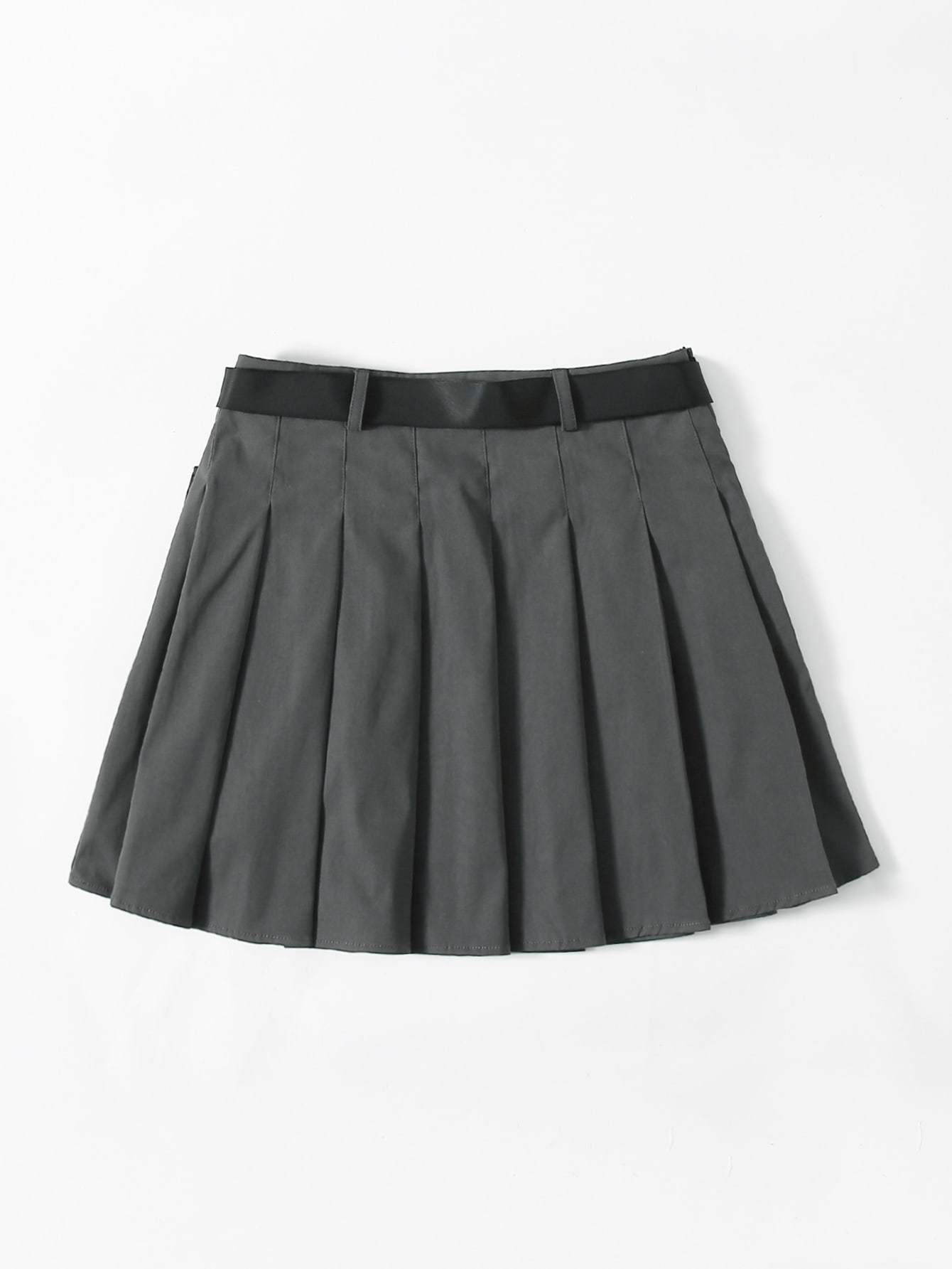 Flap Pocket Push Buckle Belted Pleated Skirt - LuckyFash™