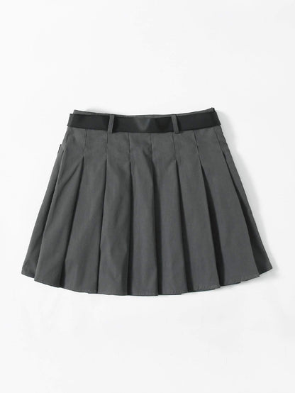 Flap Pocket Push Buckle Belted Pleated Skirt - LuckyFash™