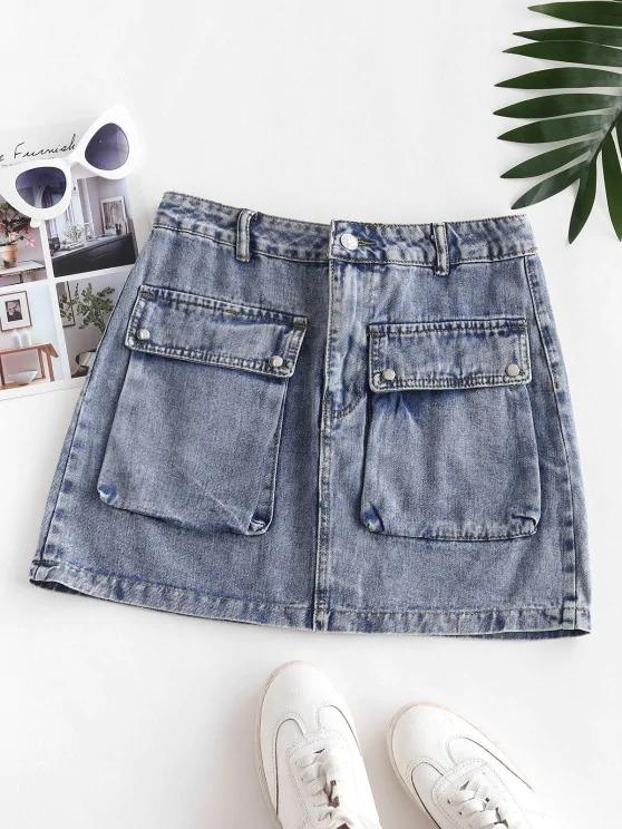 Flap Pockets Denim Cargo Skirt - LuckyFash™