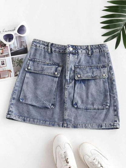 Flap Pockets Denim Cargo Skirt - LuckyFash™