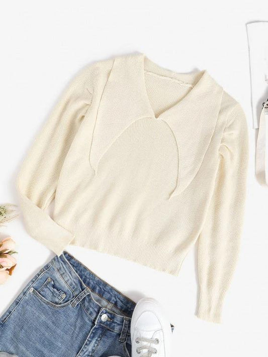 Flat Collar Knitted Plain Sweater - LuckyFash™