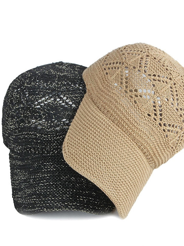 Glossy Ladies Knitting Sun Hat Summer Outdoor Hollow Mesh Breathable Sunshade Hats New Fashion All-Match Lady Baseball Hat - LuckyFash™