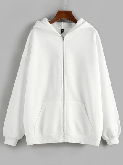 Fleece Lined Drop Shoulder Hooded Zip Coat - LuckyFash™