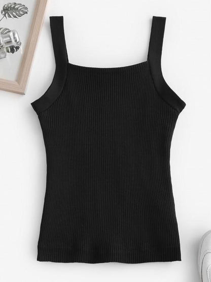 Fleece Lined Ribbed Knit Slim Tank Top - LuckyFash™