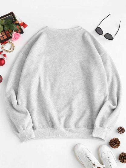 Fleece Lined Skeleton In Christmas Hat Oversized Sweatshirt - LuckyFash™