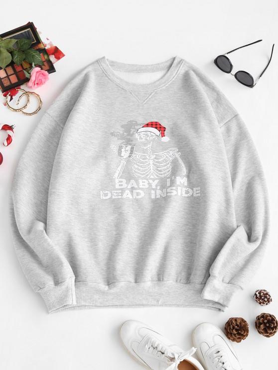 Fleece Lined Skeleton In Christmas Hat Oversized Sweatshirt - LuckyFash™