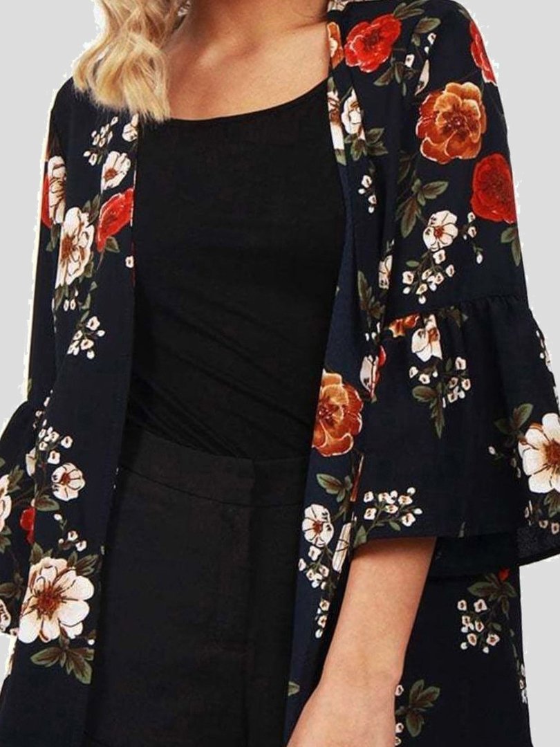 Floral 3/4 Sleeve Chiffon Loose Cardigan - LuckyFash™