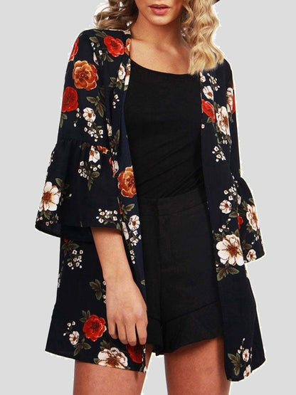 Floral 3/4 Sleeve Chiffon Loose Cardigan - LuckyFash™