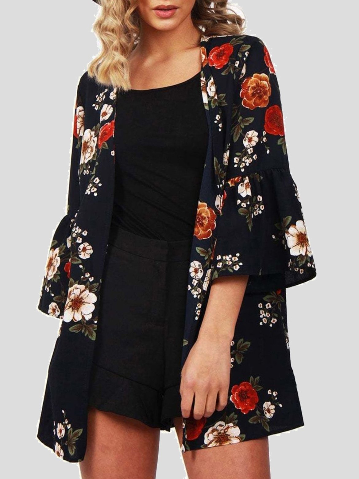 Floral 3/4 Sleeve Chiffon Loose Cardigan - LuckyFash™