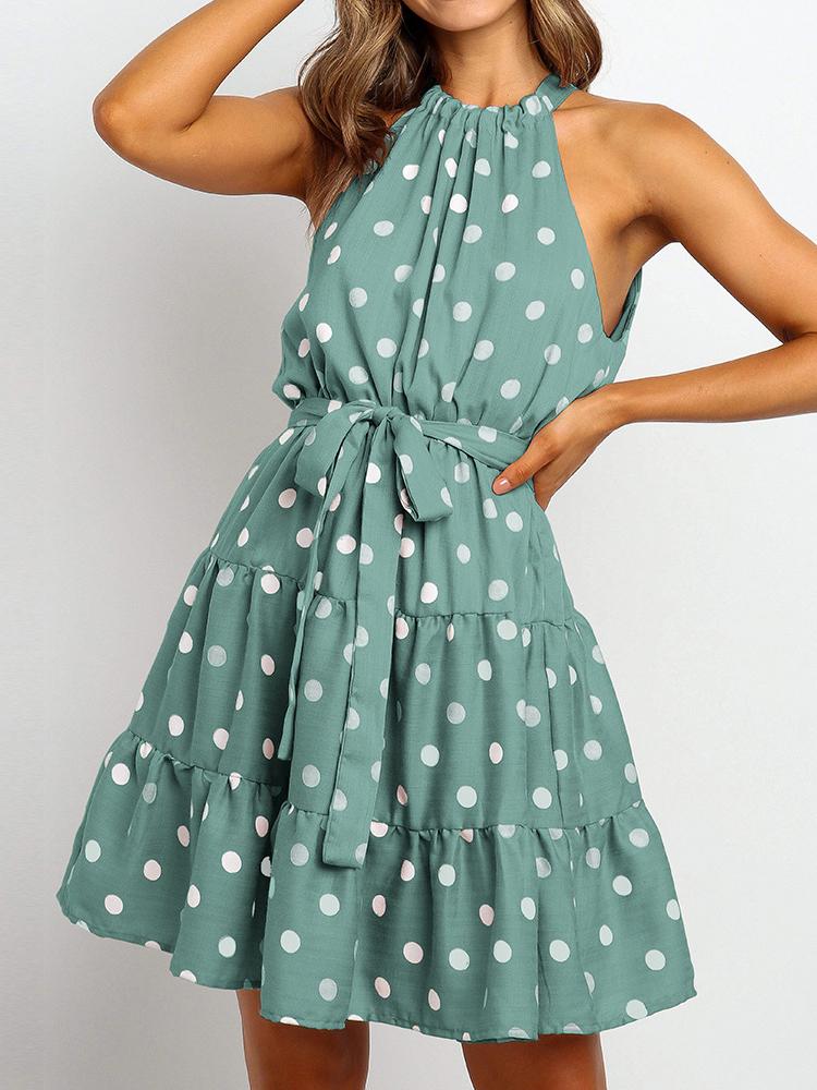 Floral And Polka Dot Girly Dress With Belt - LuckyFash™