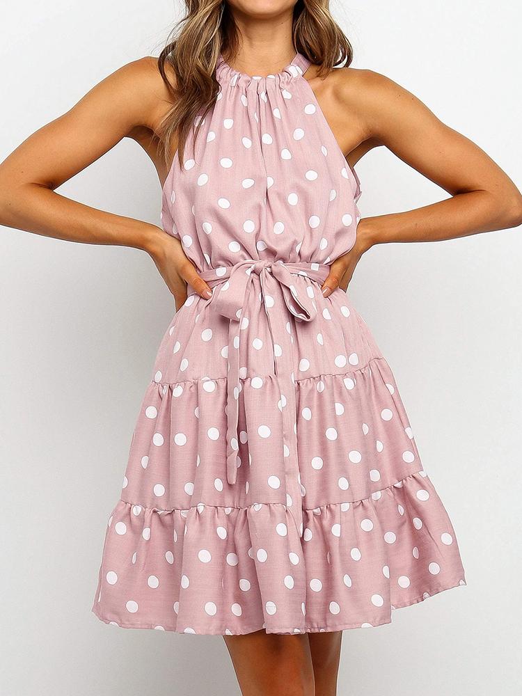 Floral And Polka Dot Girly Dress With Belt - LuckyFash™