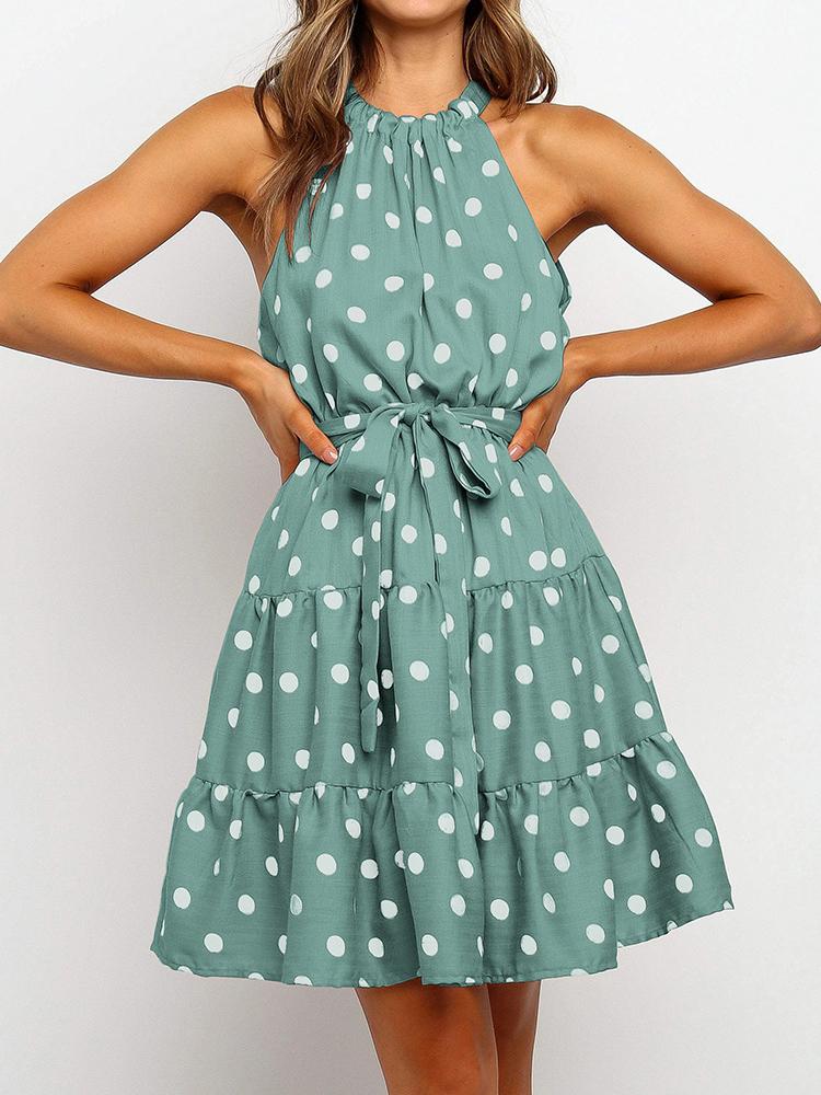 Floral And Polka Dot Girly Dress With Belt - LuckyFash™