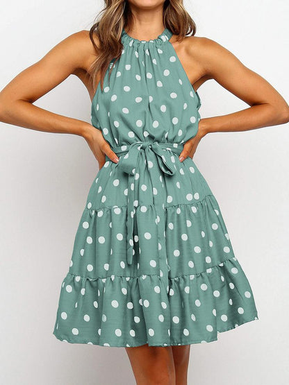 Floral And Polka Dot Girly Dress With Belt - LuckyFash™