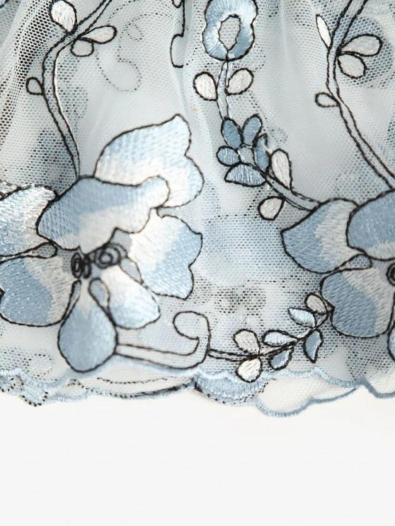 Floral Embroidered Mesh Bra and Garter Set - LuckyFash™