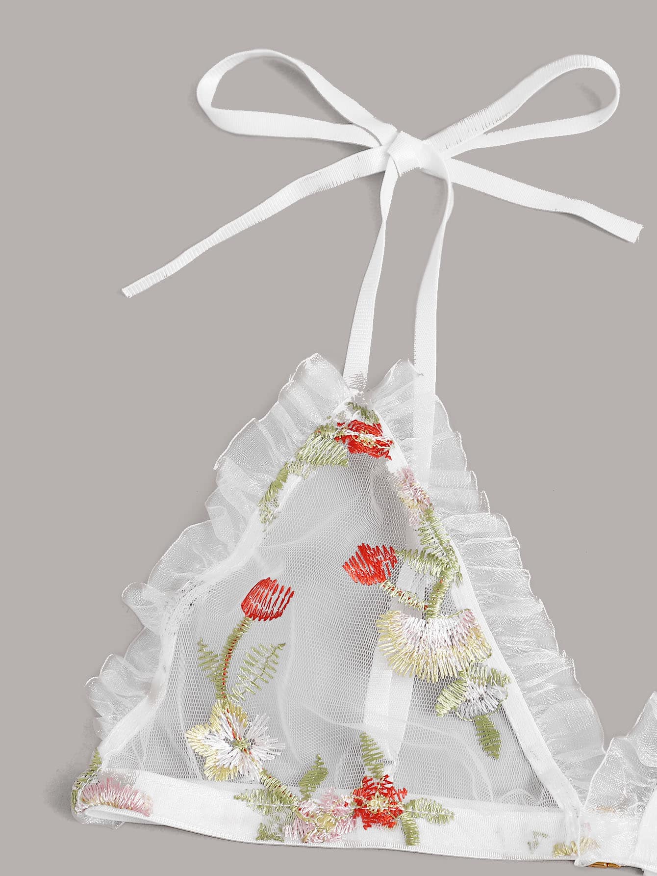 Floral Embroidered Mesh Frill Lingerie Set - LuckyFash™