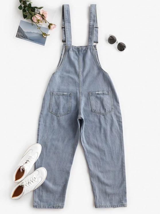 Floral Embroidered Ripped Denim Overalls Jumpsuit - LuckyFash™