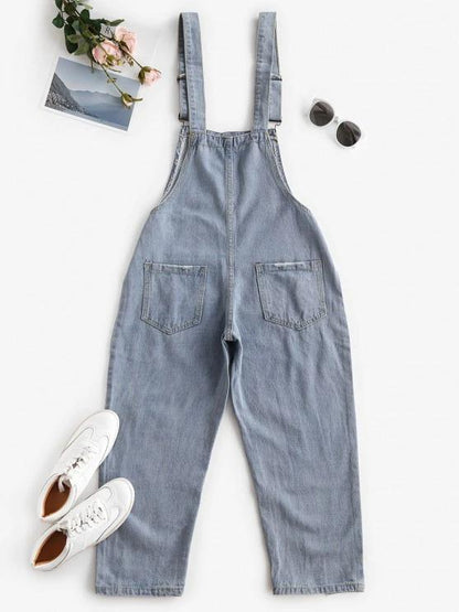 Floral Embroidered Ripped Denim Overalls Jumpsuit - LuckyFash™