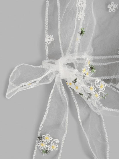 Floral Embroidered Ruffle Tie Mesh Lingerie Set - LuckyFash™