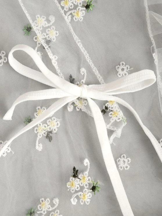 Floral Embroidered Ruffle Tie Mesh Lingerie Set - LuckyFash™