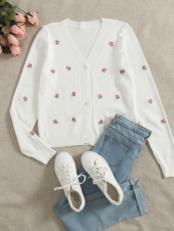 Floral Embroidery Button Up Cardigan - LuckyFash™