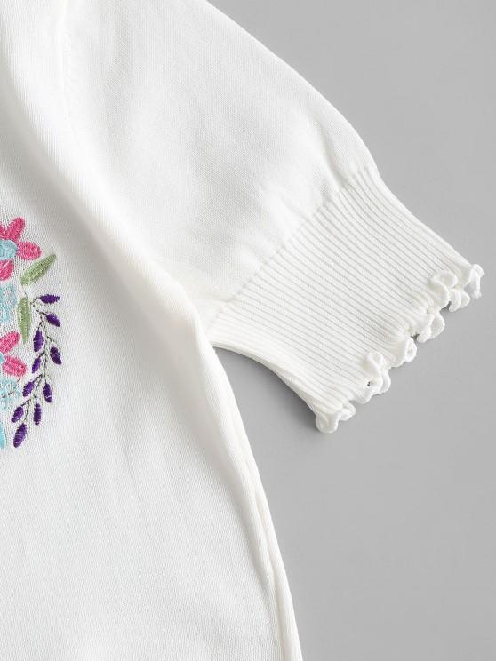 Floral Embroidery Slim Lettuce Knitwear Top - LuckyFash™