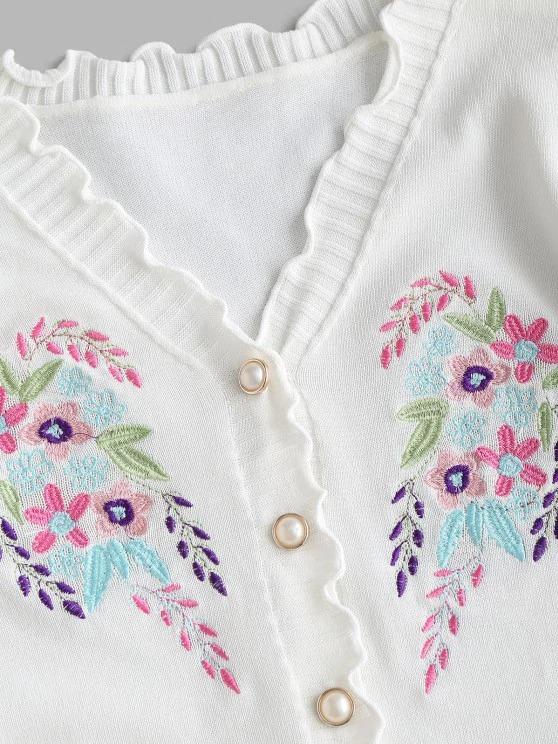 Floral Embroidery Slim Lettuce Knitwear Top - LuckyFash™