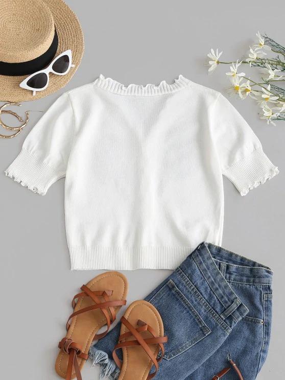 Floral Embroidery Slim Lettuce Knitwear Top - LuckyFash™