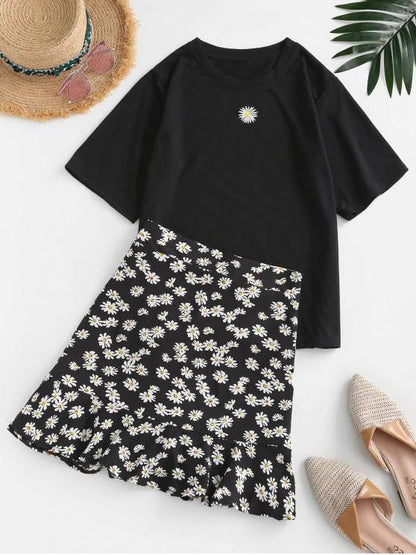 Floral Flounce Two Piece Dress - LuckyFash™