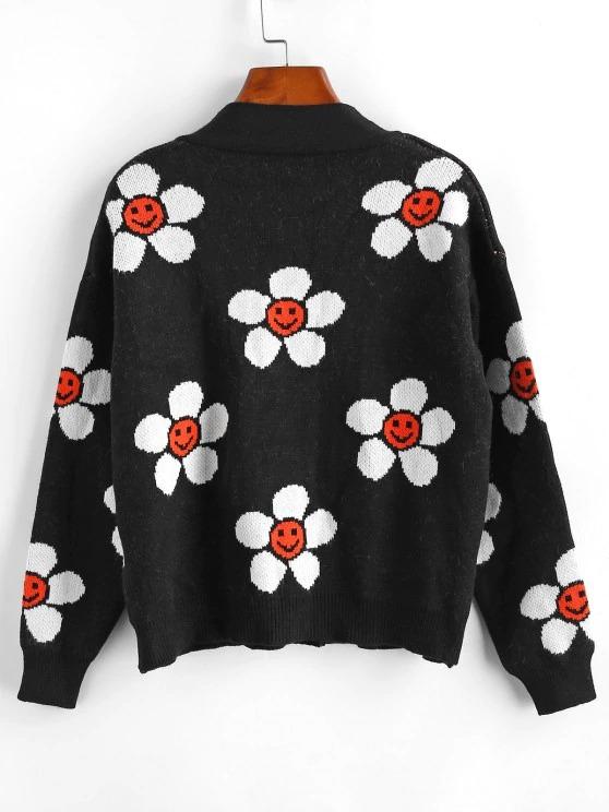 Floral Graphic Button Up V Neck Cardigan - LuckyFash™